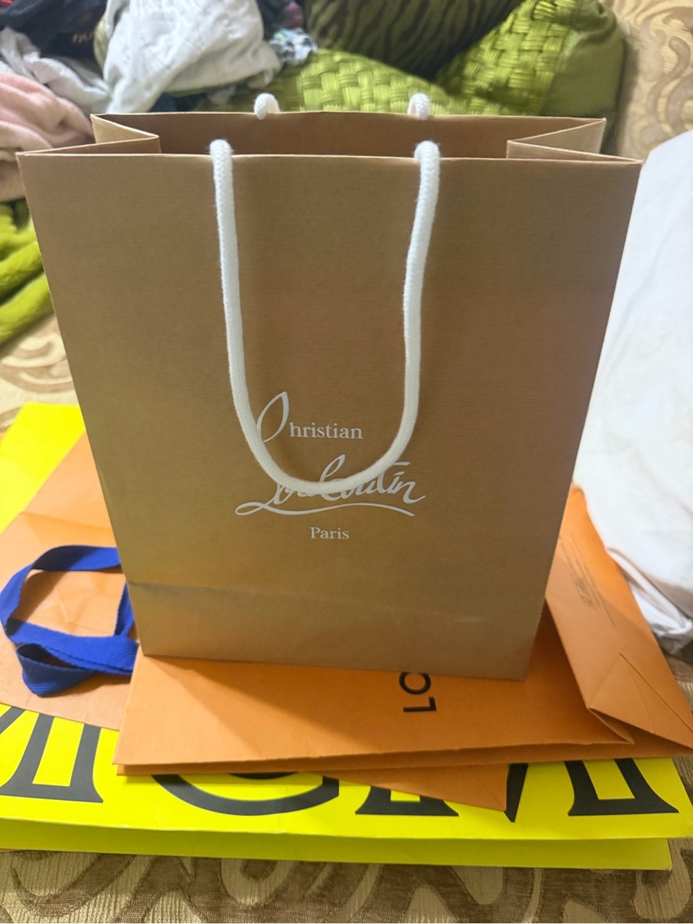 Christian Louboutin Brown Tote with White Rope Handles and Logo